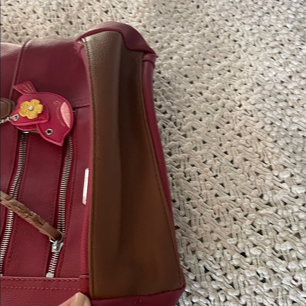 Rosetti Burgundy Tote with Brown Straps and Bird Charm - Picture 2 of 4